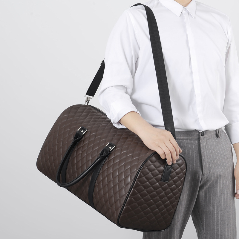Portable large-capacity travel bag men's travel leisure short-distance luggage bag rhombus embroidery line boarding bag cross-border wholesale