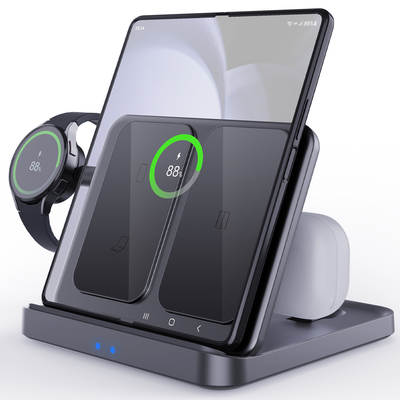 KCFold5 three-in-one wireless charger for Samsung Flip5 mobile phone watch headset folding desktop stand