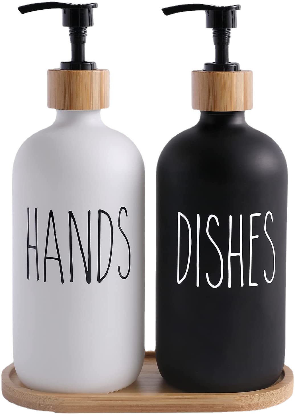Amazon 500ml bamboo cover black and white glass bathroom supplies hand sanitizer bottle soap bottle Lotion Bottle