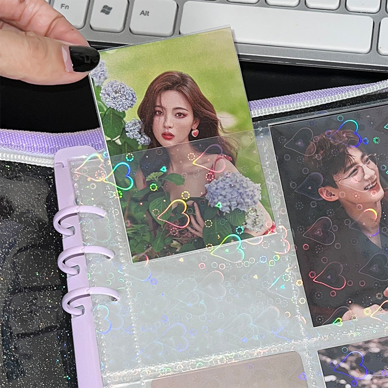 Laser love 6 holes stars 4 grid card page a5 loose-leaf book core bag card book 3 inch card storage book inner page bag