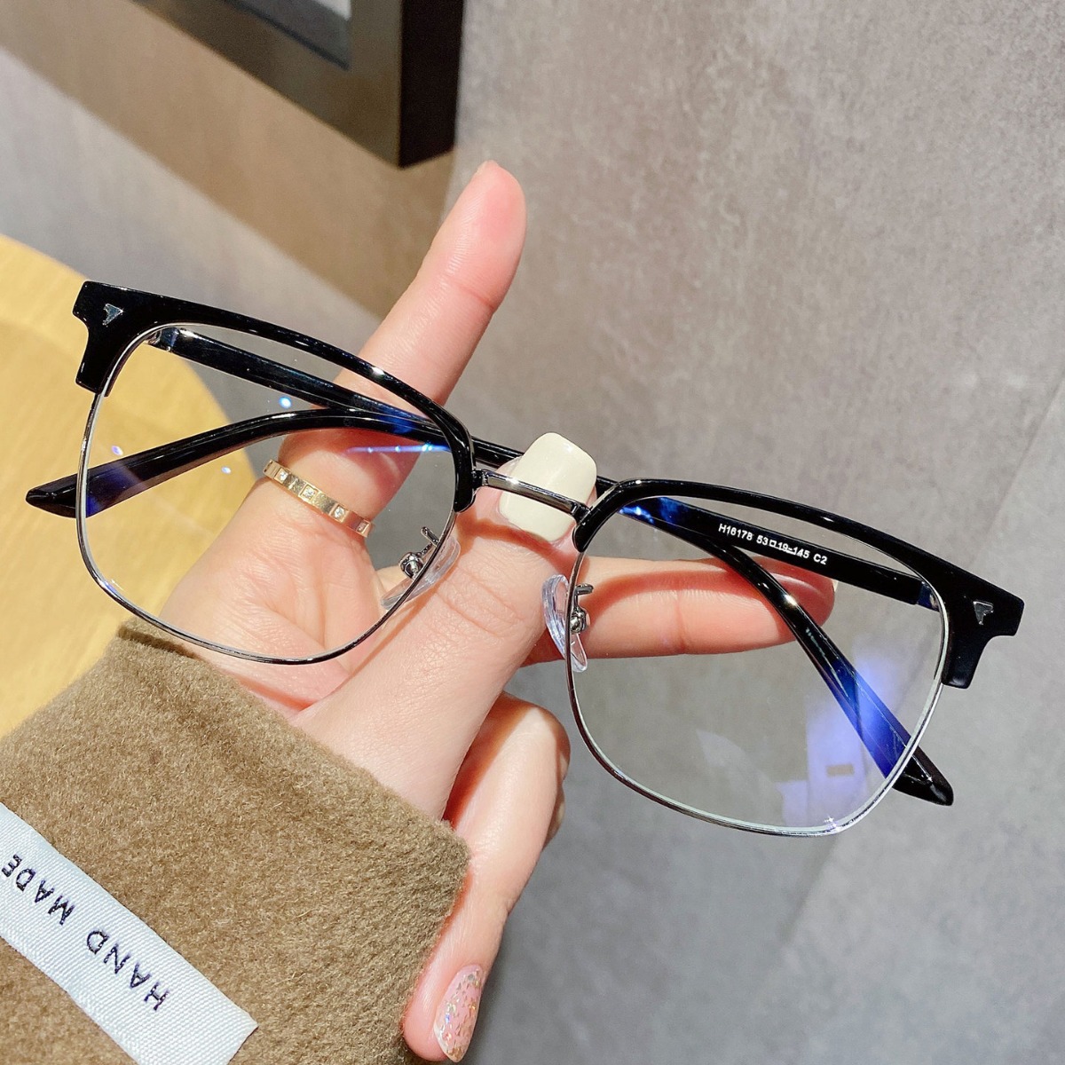 Sventech men's half-frame glasses men's fashionable myopia black glasses frame no degree anti-blue light plain