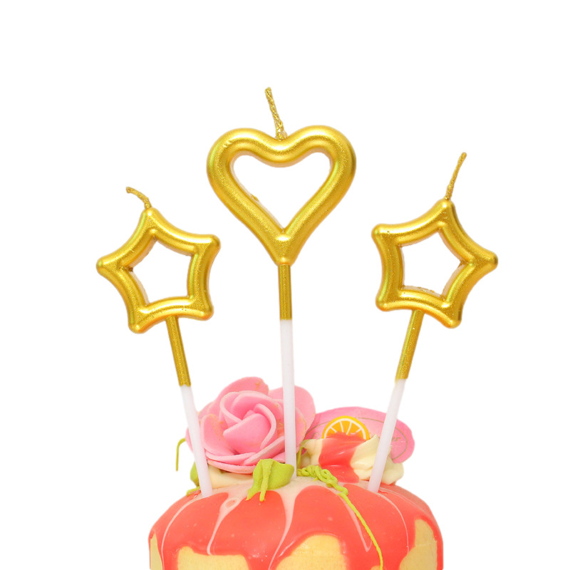 Strict selection of fairy birthday romantic candles Tuhao gold cake decoration plug-in 3 hollow love five-pointed star candles