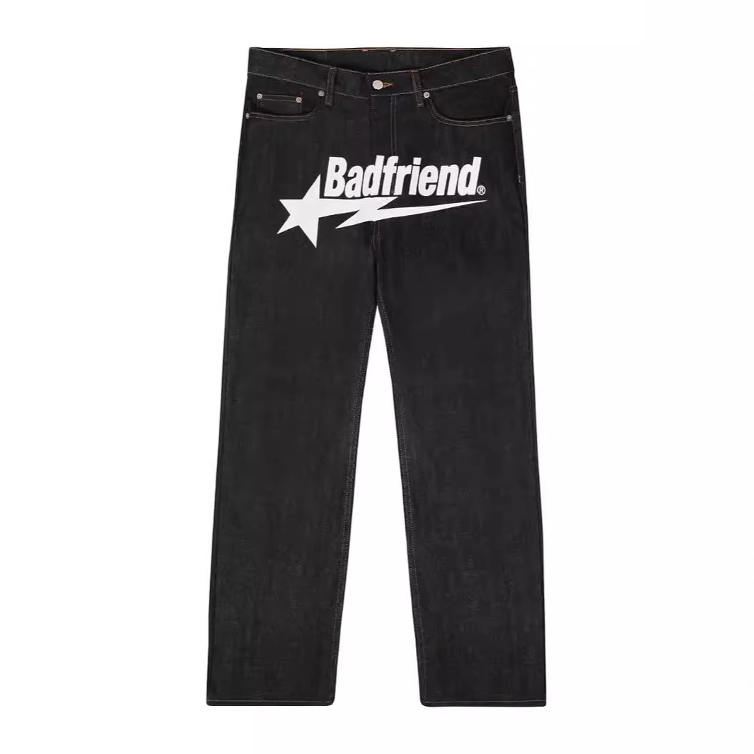 Y2k Jeans Badfriend Letter Print Pants Hip Hop Loose Jeans Harajuku Punk Streetwear