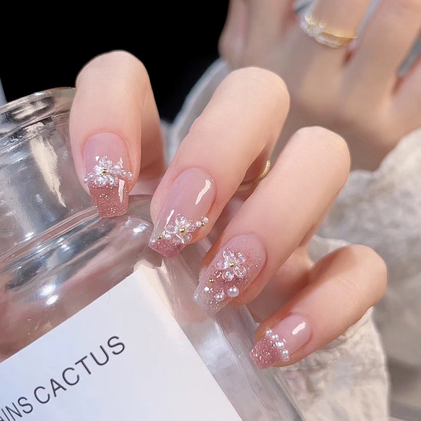 New Style Fresh Nail Art Wear Armor ins Advanced Pure Wind Glitter Nail Patch Flower Pearl Nail Art A32