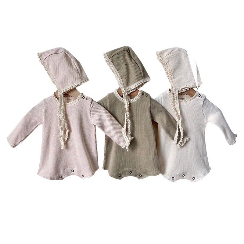 2023 Autumn Clothes Korean Cotton Lace Hooded Baby Clothes Baby Hooded Baby Triangle Climbing Clothes Bag Fart Clothes