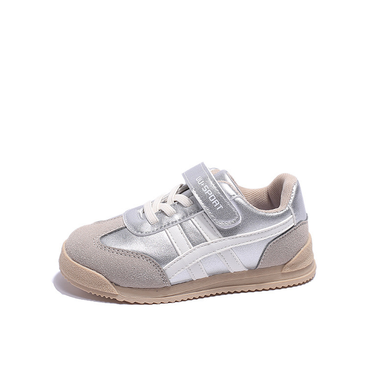 Children's sneaker boys' argan shoes 2023 autumn girls' new soft bottom silver casual shoes baby small Board Shoes