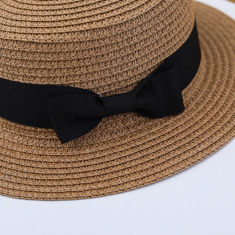 Summer British straw hat female children flat top breathable fresh bowler hat outdoor travel sun protection beach hat