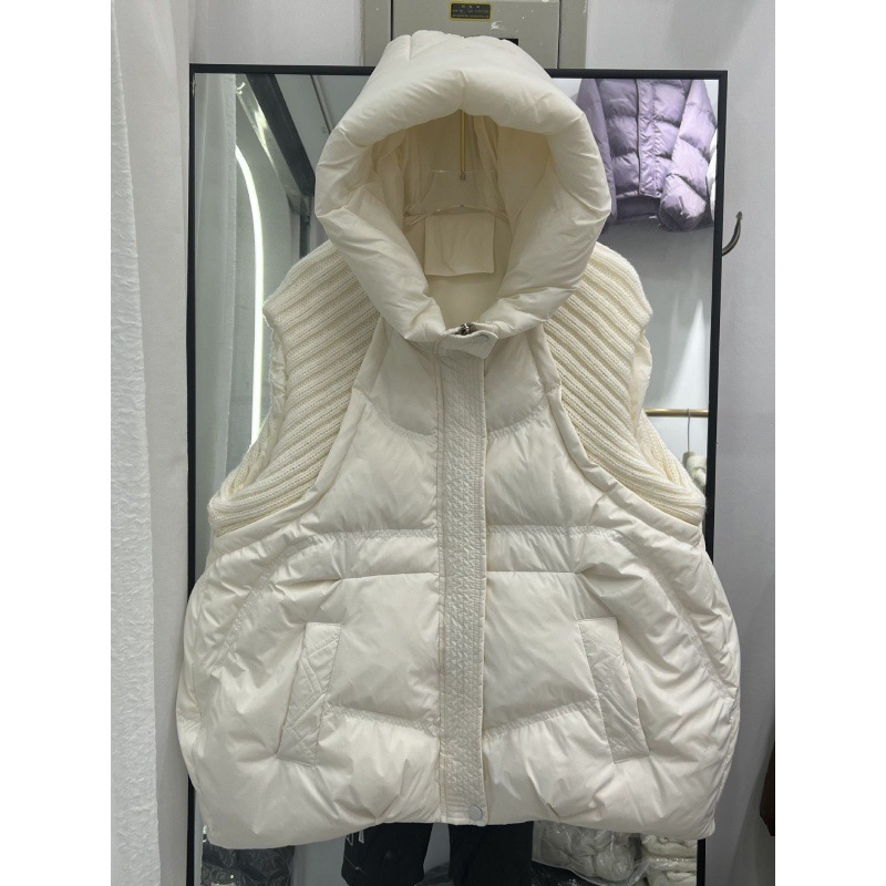 Cross-border autumn and winter New down jacket women's vest short hooded thickened knitted wool white duck down vest coat fashion