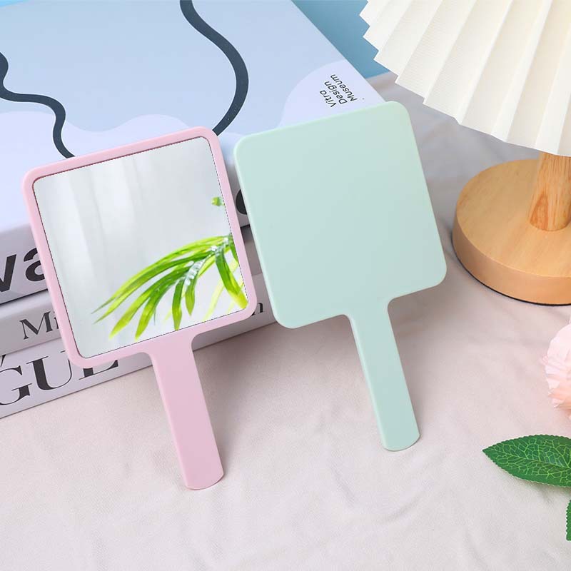 Square Handheld Mirror Handle Makeup Mirror Advertising Small Mirror Portable Beauty Mirror Printable LOGO Cream Glue Mirror New