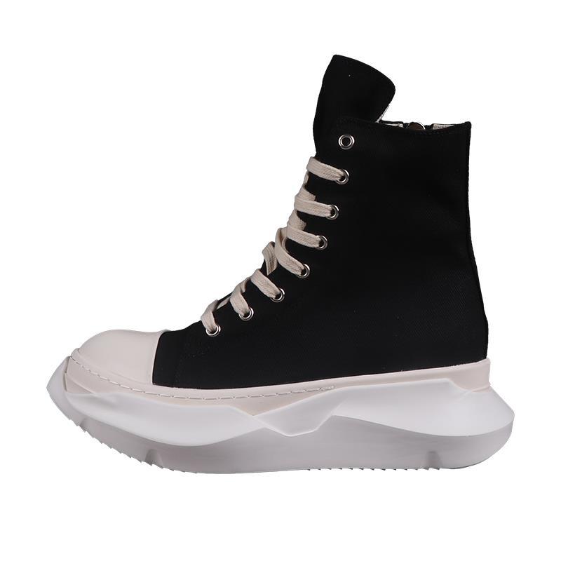 G101 casual couple trendy heightening short boots for women RO high-top black canvas shoes for men with pleated thick soles in spring and summer