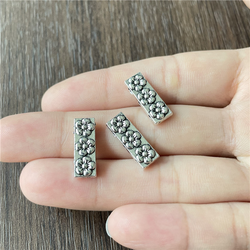 Diy合金アクセサリーアクセサリーレトロチベットシルバー古銀三穴花長方形穴あきビーズブレスレットビーズ|undefined