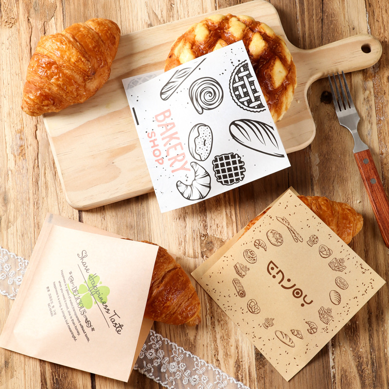 [Small Wholesale] Triangle Bag Clutch Bag Food Paper Bag Oil-proof Packaging Donut Bread Bag
