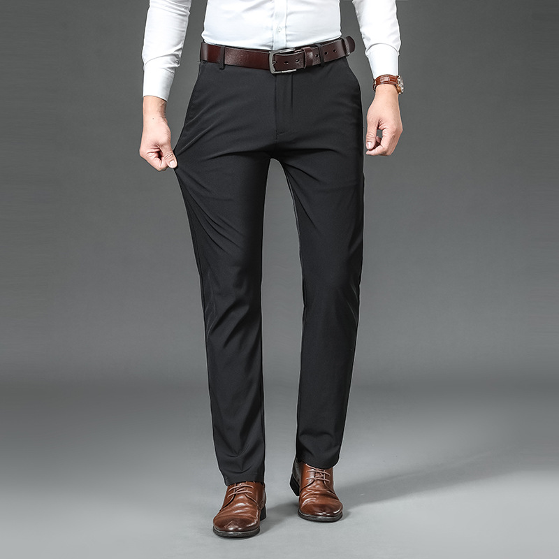 2024 Summer Ice Silk Casual Pants Men's Loose Straight Business Non-ironing Middle-aged Western Pants Overalls Stretch Men's Pants