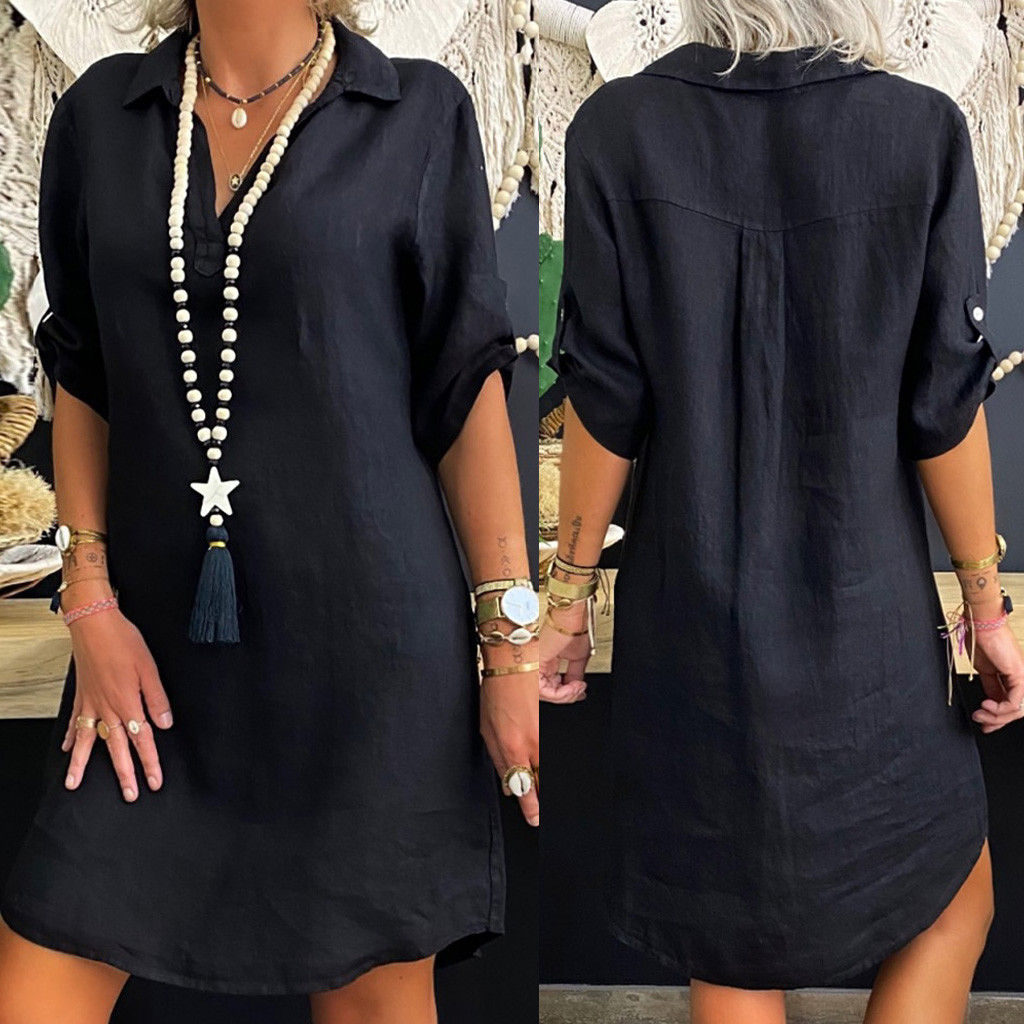 Spring 2023 Amazon AliExpress European and American New Nordic style short-sleeved shirt dress shirt for women