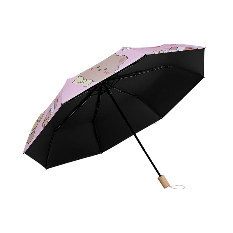 Fresh Style Sunshade Umbrella Folding Umbrella Women's Sunny and Rainy Umbrella Black Rubber Sunscreen Umbrella Anti-UV Color Sun Umbrella