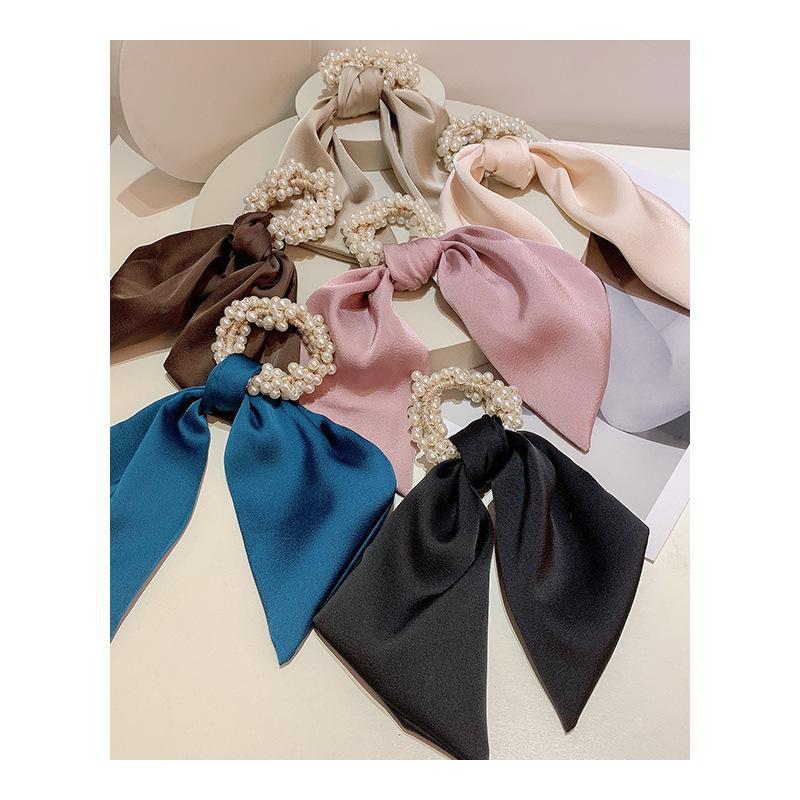 Korean Hair Rope Pearl Hair Loop Sweet Headwear Mori Style Girls' Ribbon ins Style Rubber Band Hair Accessories Ribbon