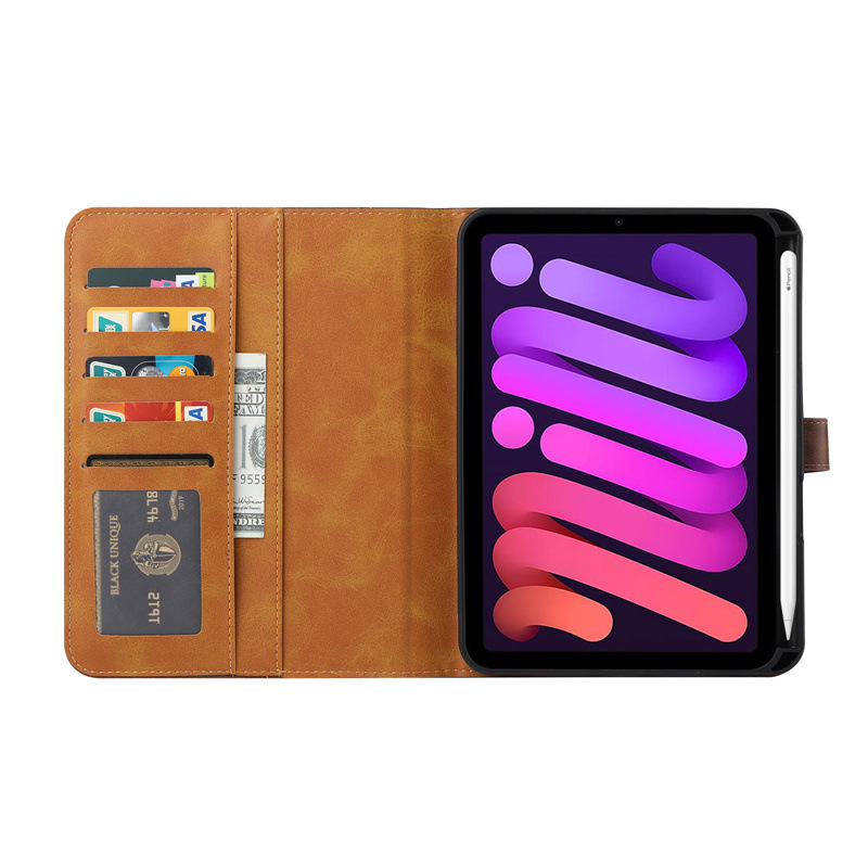 Calfskin texture with Pen slot outer card for iPad mini6 tablet case flip iPad 2021 protective case