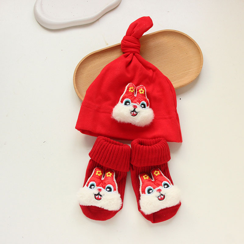 Red baby hat boys and girls infant 0-1 year old baby pullover cute festive Choko hat