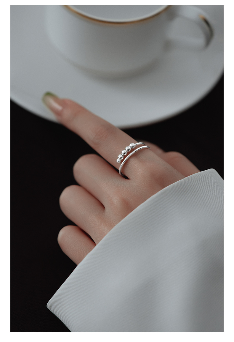 Bague à perles rotatives à double couche en argent S925 transfrontalier pour femme, anneau d'index de décompression anti-anxiété, vent froid_voghion.com