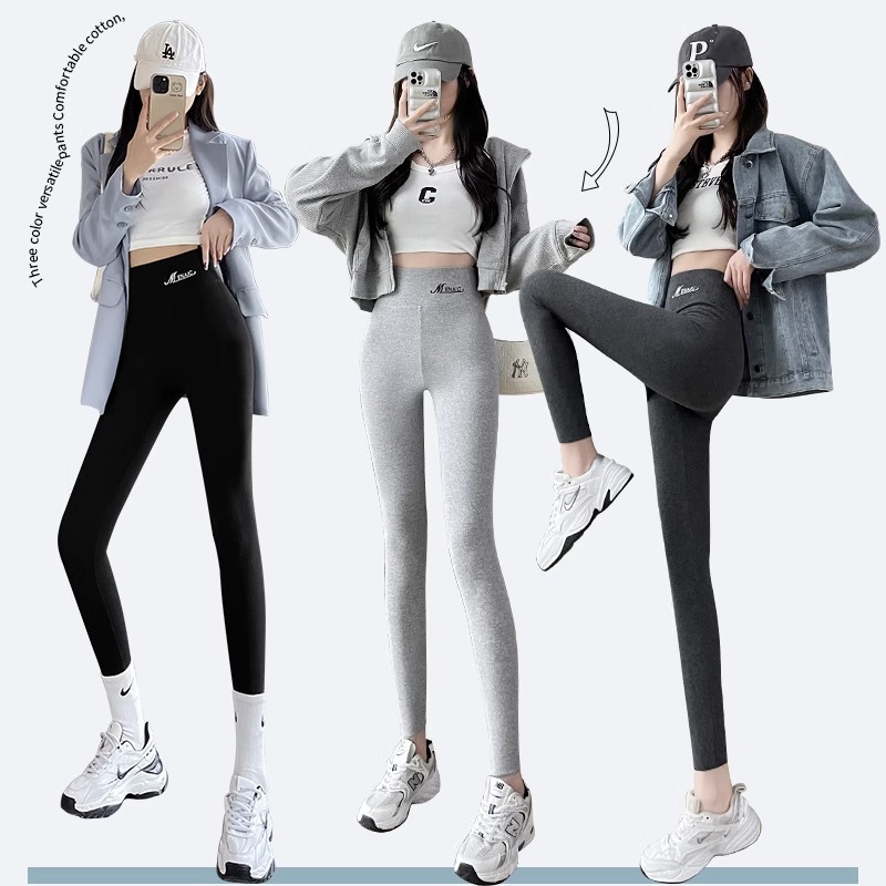Gray vertical pattern leggings women's outer wear high waist slimming knitted pants spring and autumn thin inner wear long pants elastic line pants