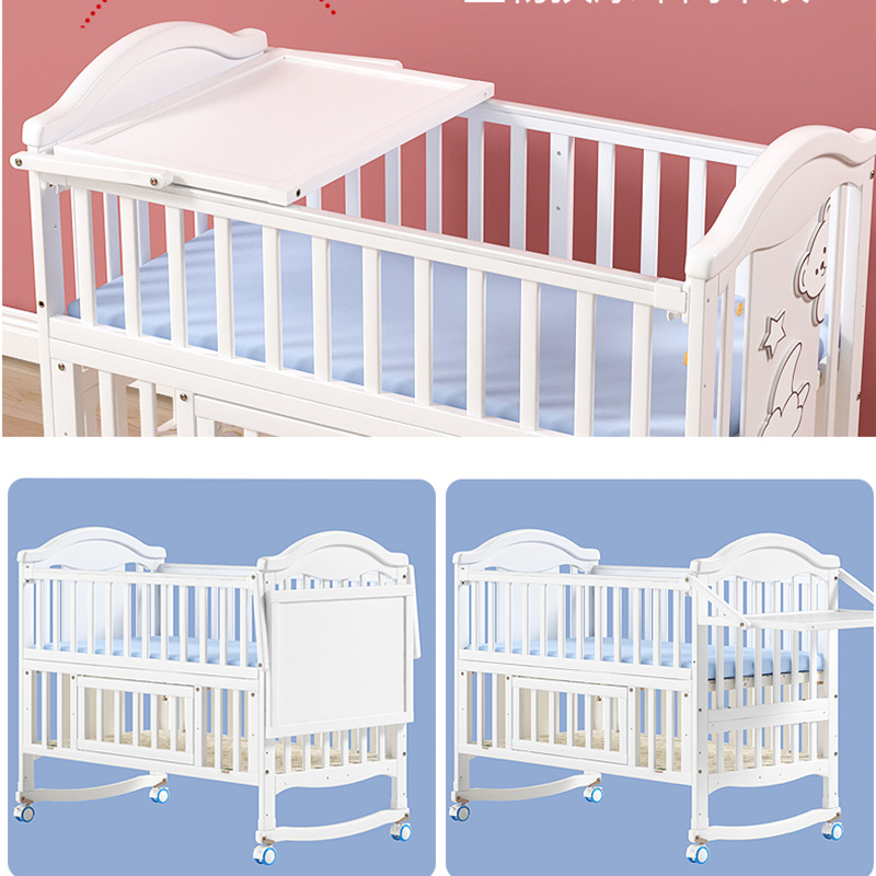 Baby crib solid wood paint-free baby bb cradle multi-functional children's movable stitching bed