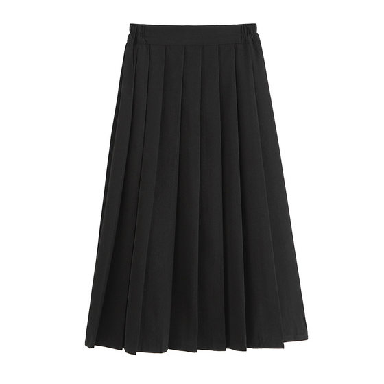 Japanese Summer jk Uniform Pleated Skirt Mid-length Skirt Academic Style Large Size Black Student Skirt with Loose Waist