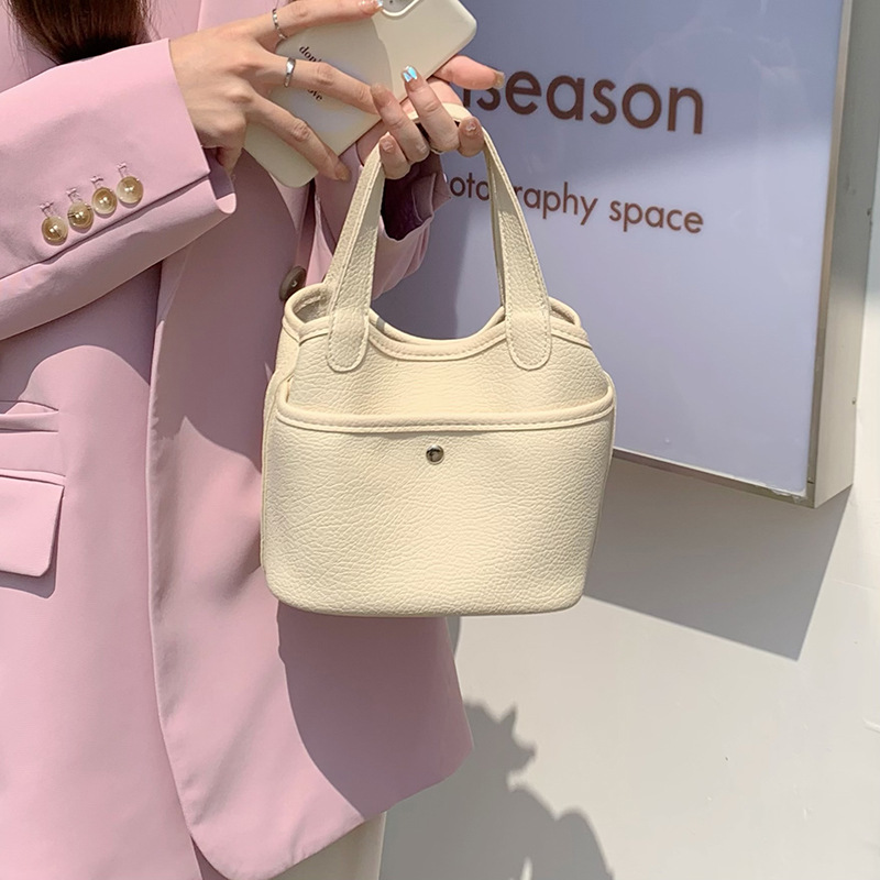 Korean ins new vegetable basket bag handbag simple and fashionable soft leather texture crossbody bucket bag for women