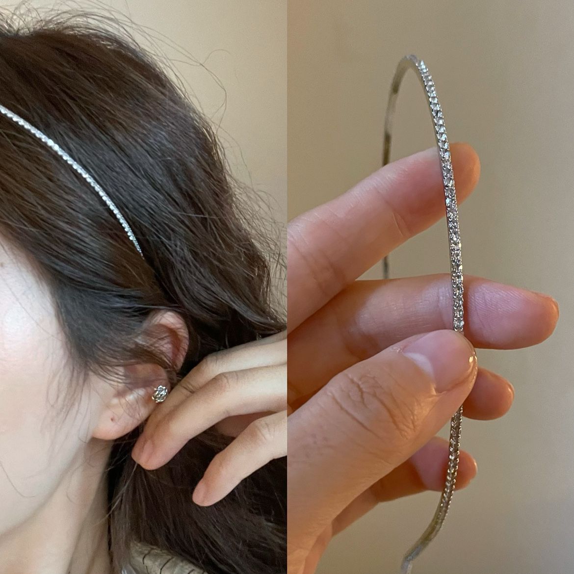 Classic Extra Fine Flash Diamond Zircon Headband Fine Women's Simple Diamond Headband Fairy Style Elegant Hair Accessories All-Match Headwear