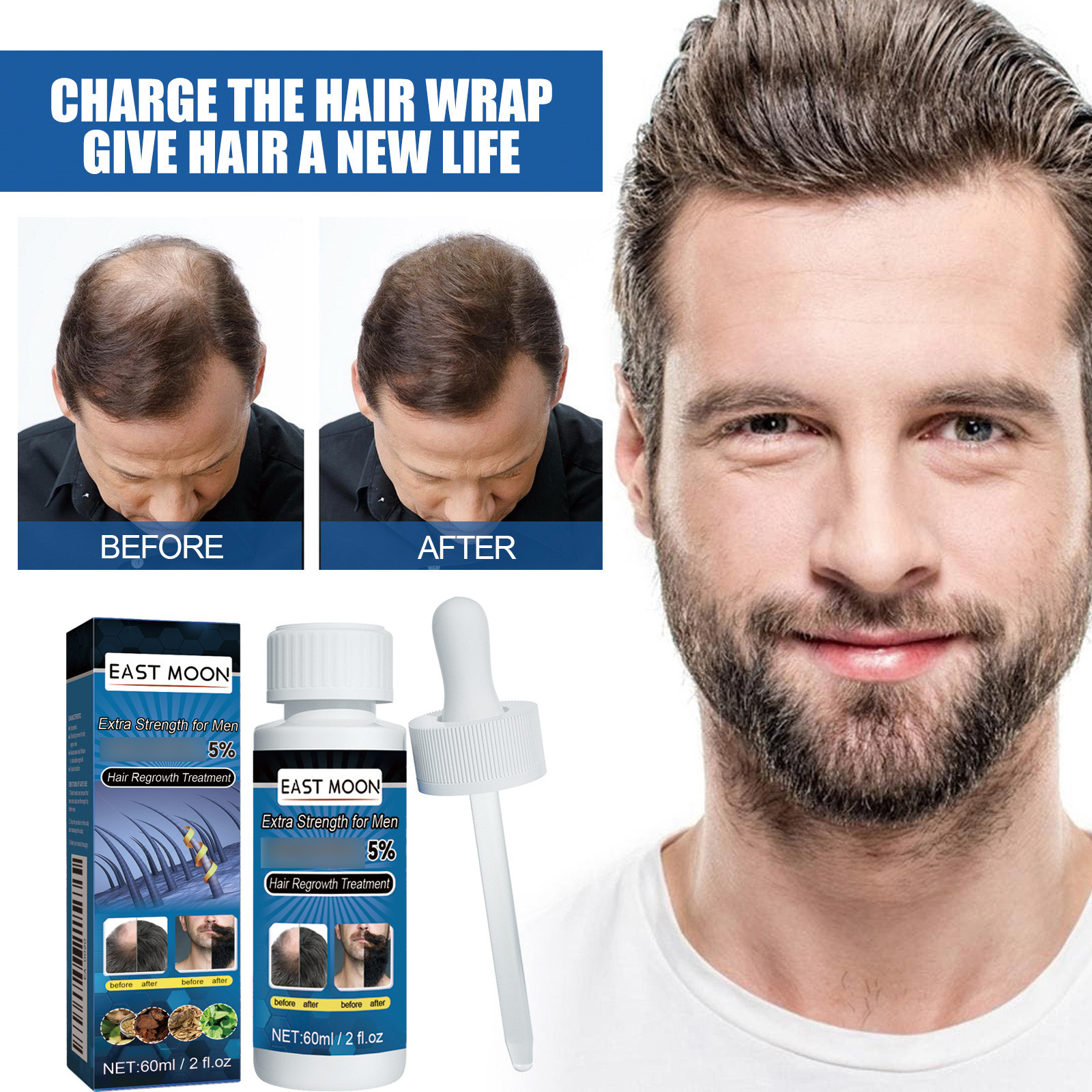 East Moon Men's hair dense hair liquid men's hair beard anti-off thick hair solid hair care liquid