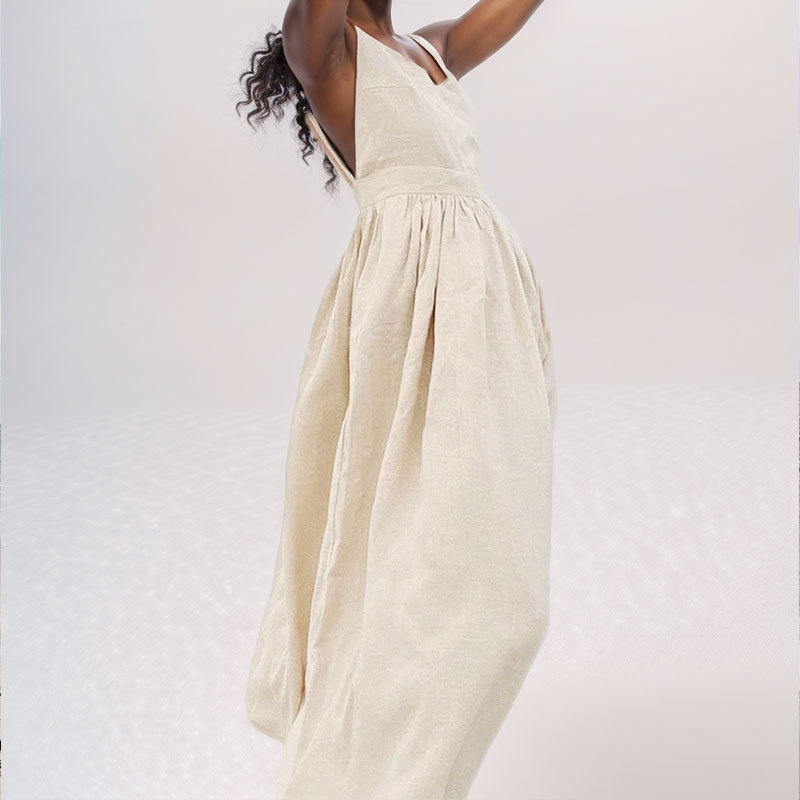 2024 Summer Amazon European and American Women's Backless Elegant Mori Sexy V-neck High Waist Fashion Sling dress