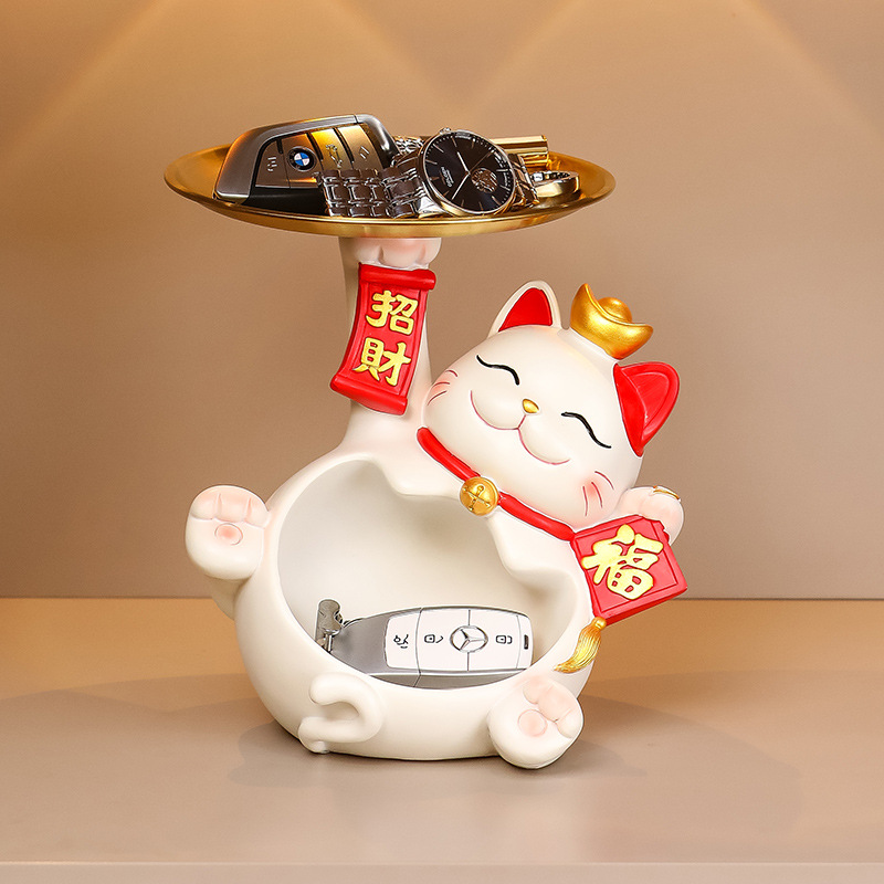New Chinese Style Entrance Home Decoration Key Storage Tray Lucky Cat Creative New House Housewarming Decoration