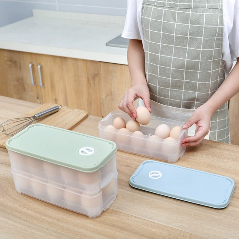Double Layer Egg Box Stackable Kitchen Egg Shelf Dustproof Food Refrigerator with Lid Storage Box