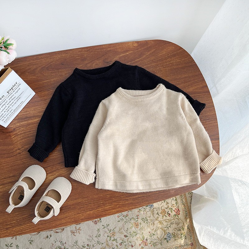 Luoxi Korean-style Fall/Winter All-match Solid Color Knitted Pants Girls' Casual Pit-strap Suit Baby's Western-style Pants