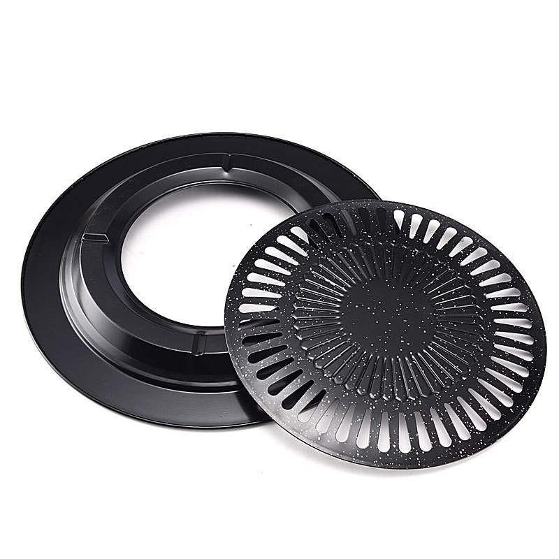 Korean-style outdoor cassette stove iron baking pan barbecue two-layer enamel barbecue non-stick coating round frying pan thickened