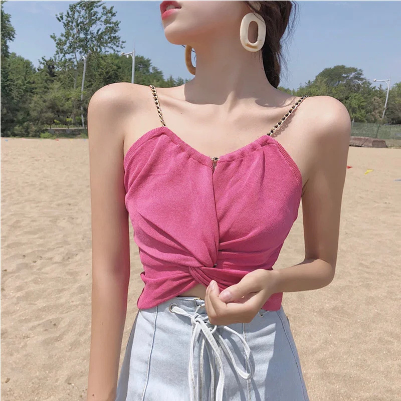 New style beautiful backless shoulder women summer short solid color versatile sexy navel exposed outer wear chest wrapped chic camisole hot girl