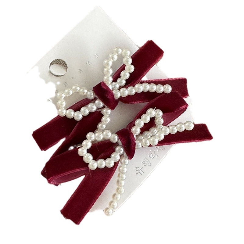 Handgjord pärlrosett sammet hårnål kvinnlig lugg klämma tillbaka huvudbonad håraccessoarer flicka sida klämma topp klämma håraccessoarer_voghion.com