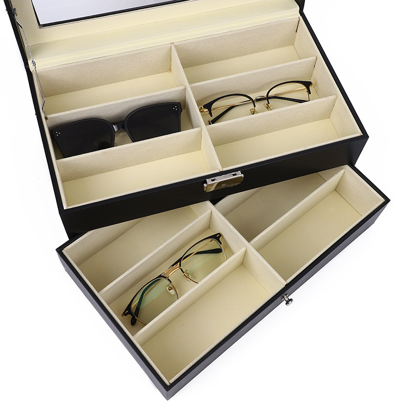 Household Collection 12-grid wooden pu leather glasses storage box glasses case display box double-layer glasses storage box leather