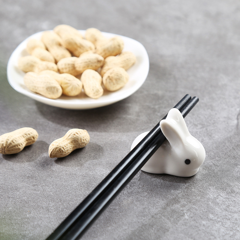 Cartoon Ceramic Rabbit Chopsticks Rack Table Small Ornaments zakka White Rabbit Chopsticks Holder Craft Decoration