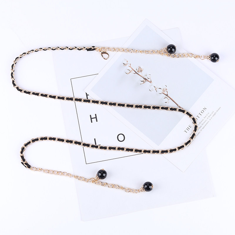 Women's Korean-style Metal Chain Slim Waist Chain Suit Tassel Pearl Pendant Decorative Dress Leather Belt