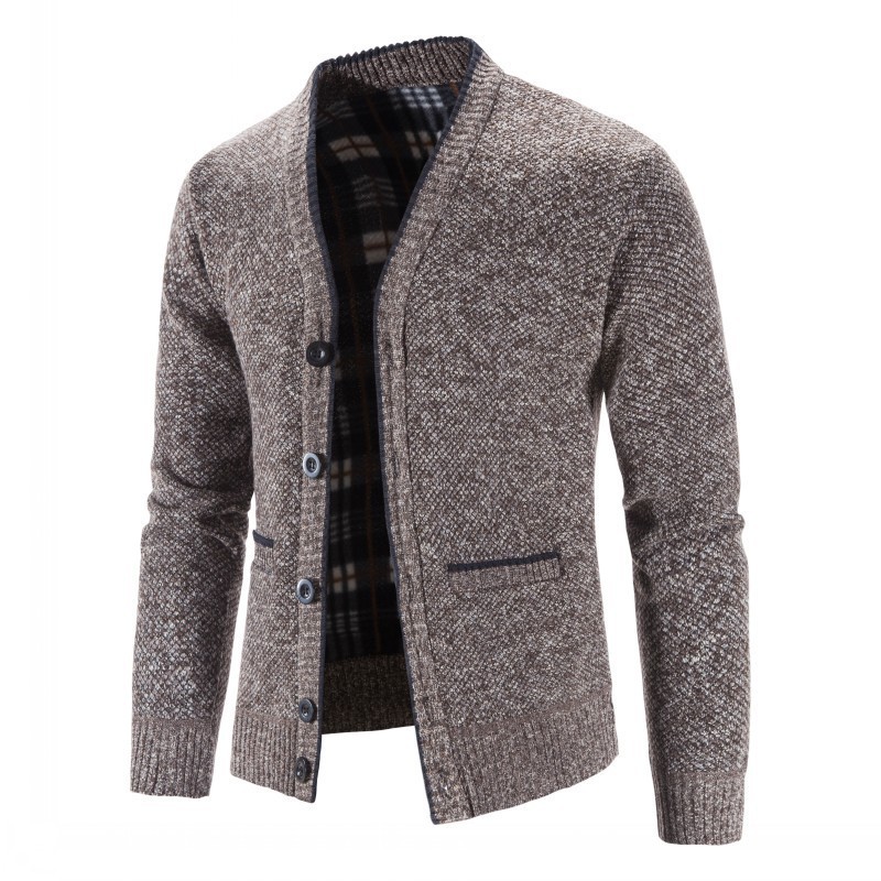 Cross-border Explosions fleece-lined Thickened Men's plus size Top Slim-fit Knitted Cardigan Men's Sweater Coat V-neck Knitted Sweater