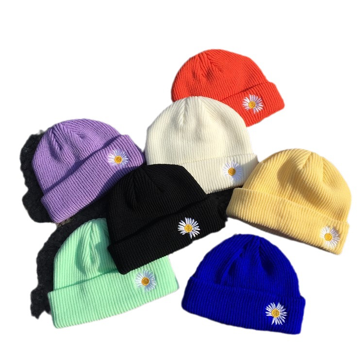 Star Daisy Knitted Spring Wool Hat Cold Hat Solid Color Melon Hat Small Flower Landlord Hat Yuppie Hat Tide