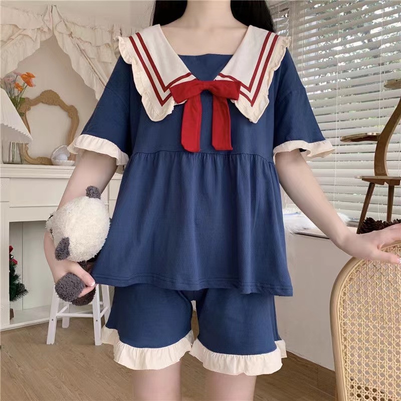 Summer Beautiful Girl Sweet Princess Style Loose Milk Silk Pajamas Women's Nightgown Student Outwear Home Clothes Suit
