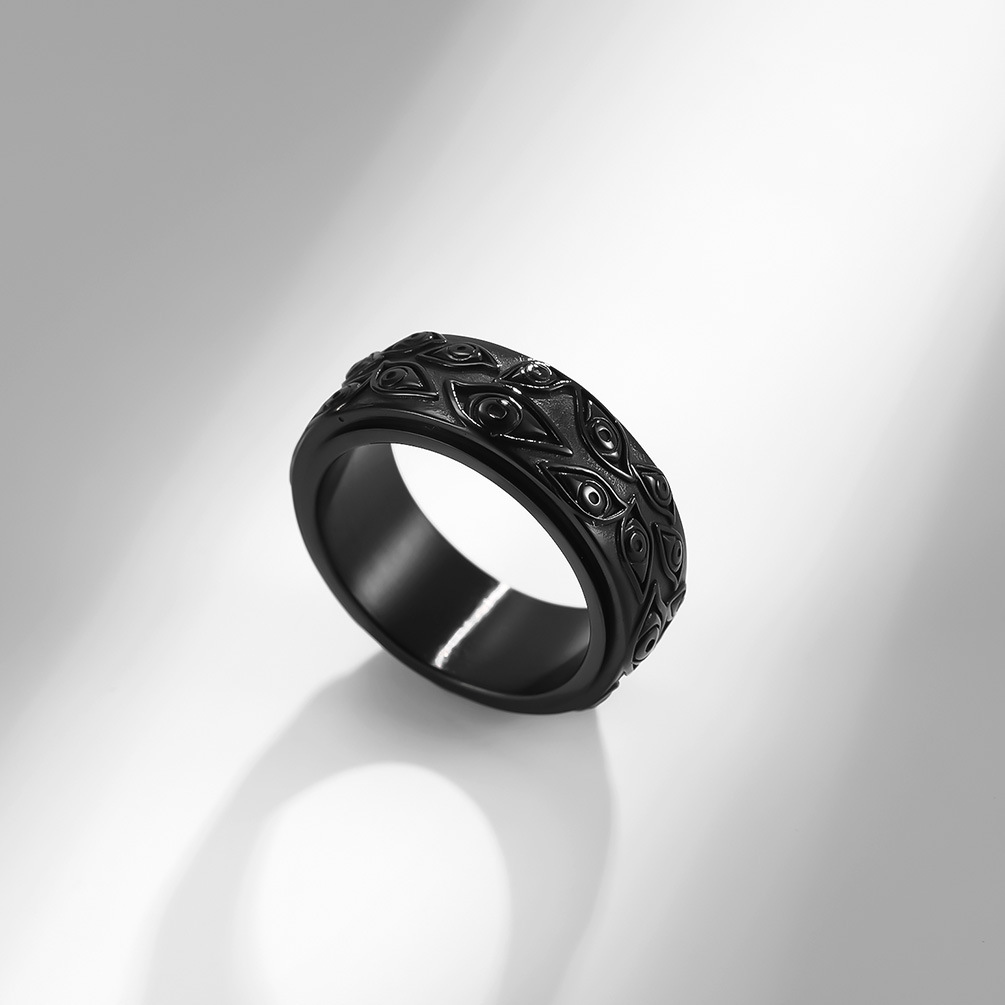 Cross-border Amazon Devil's Eyes Titanium Steel Ring Men's Rotatable Retro Decompression Ring Jewelry