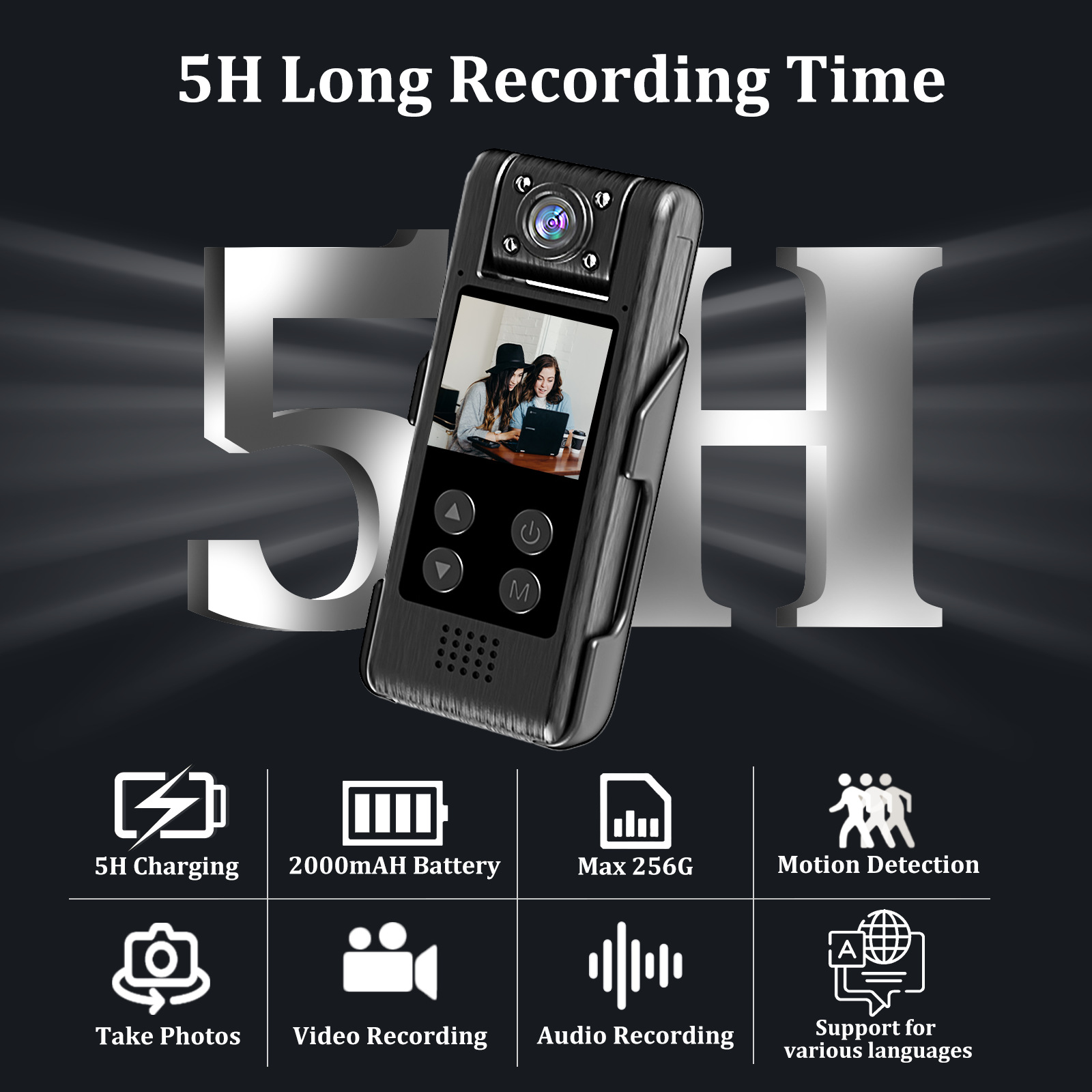 2024 new 4K ultra-clear recorder handheld back clip infrared HD Night Vision Conference outdoor sports portable