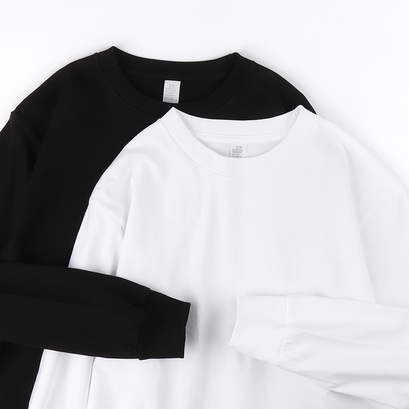 250g Japanese heavy white two needle Cotton solid color men's and women's long sleeve T-shirt loose padded bottoming shirt wholesale