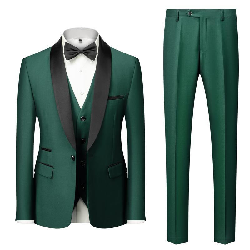 2023 new men's suit suit green collar stage suit dress host performance bridegroom best man three-piece suit