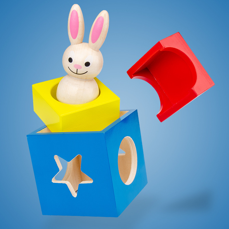 Wooden Logical Thinking Training Toy Wooden Bunny Magic Box Day and Night Split Building Blocks Table Tour Clearance