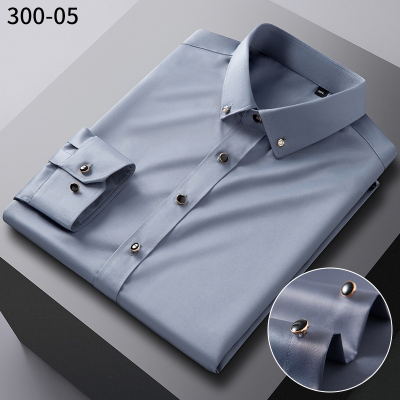 2025 New Men's Long-sleeved Shirt with Diamond Button Elastic Comfortable Non-iron Business Casual Shirt Korean Style Slim-fit Men's Wear