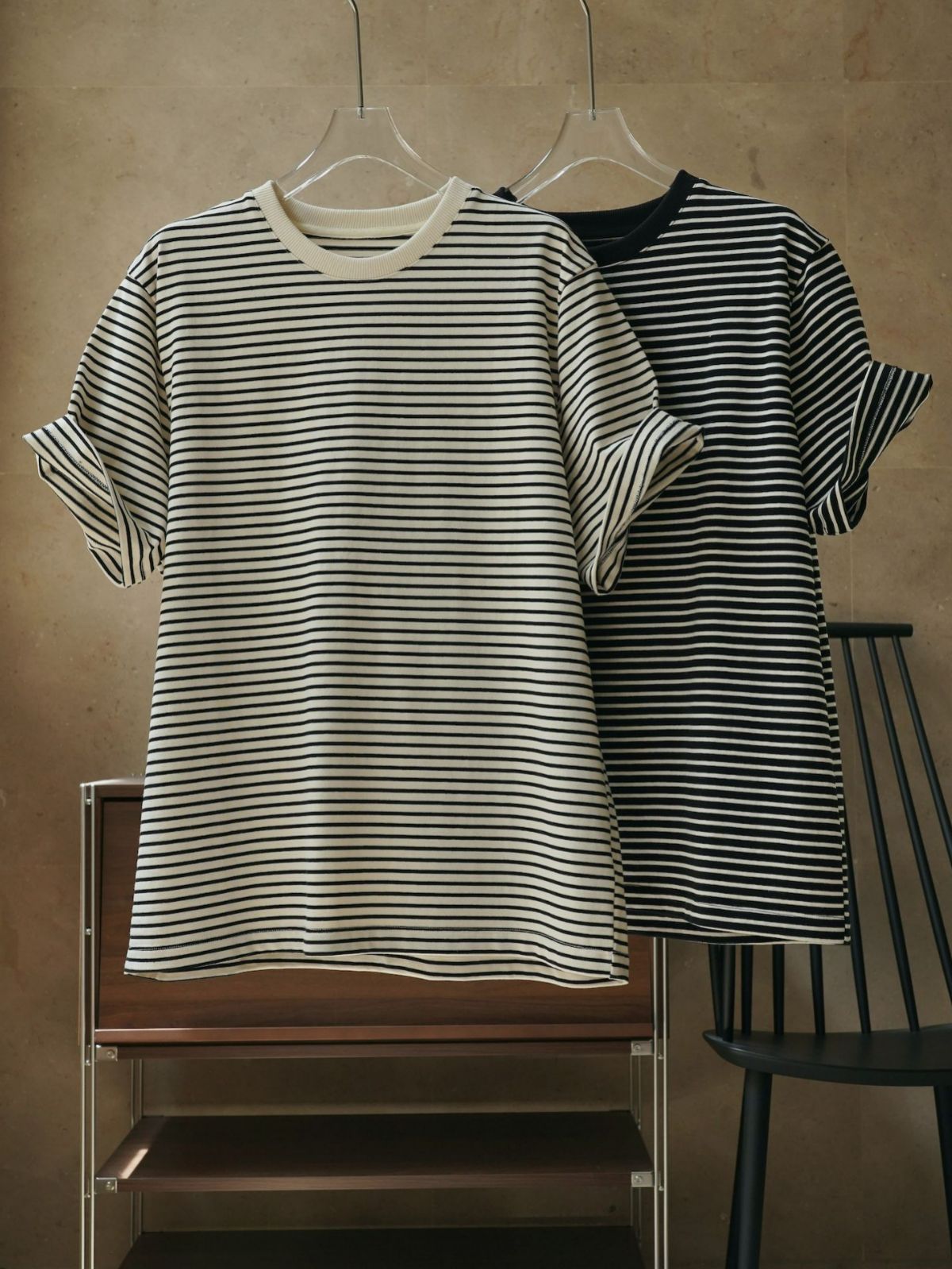 Lufu summer new Korean style ins simple lazy striped round neck T-shirt loose profile casual short sleeve top for women