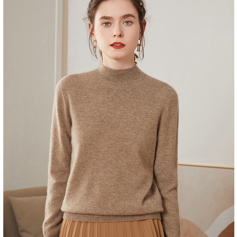 Autumn and Winter new first-line clothing half turtleneck cashmere sweater women's seamless one-piece knitted wool bottoming shirt wholesale